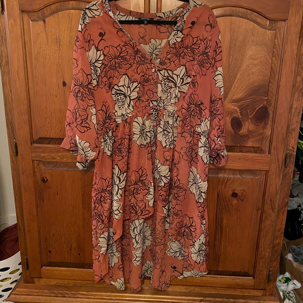 George Floral Printed Sheer Dress, high-low dress, cover up dress for swimwear